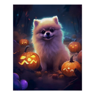 Poster Halloween Poméranien Avec La Peur Citrouille