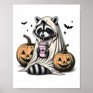 Poster Halloween Raccoon Ghost