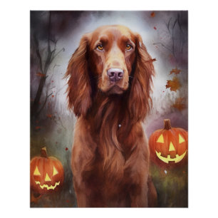Poster Halloween Rouge irlandais Setter avec la peur Citr