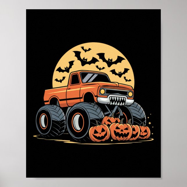 Poster Halloween S Pour Enfants Garçons Monster Truck Cit (Devant)