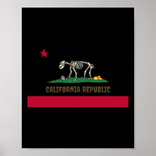 Poster Halloween Skeleton Bear California Ca State Drapea