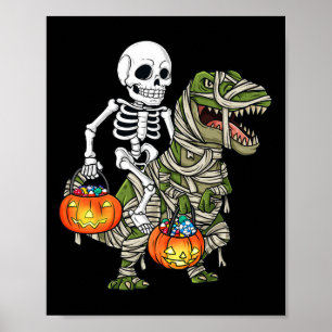 Poster Halloween Skeleton équitation maman Dinosaur T Rex