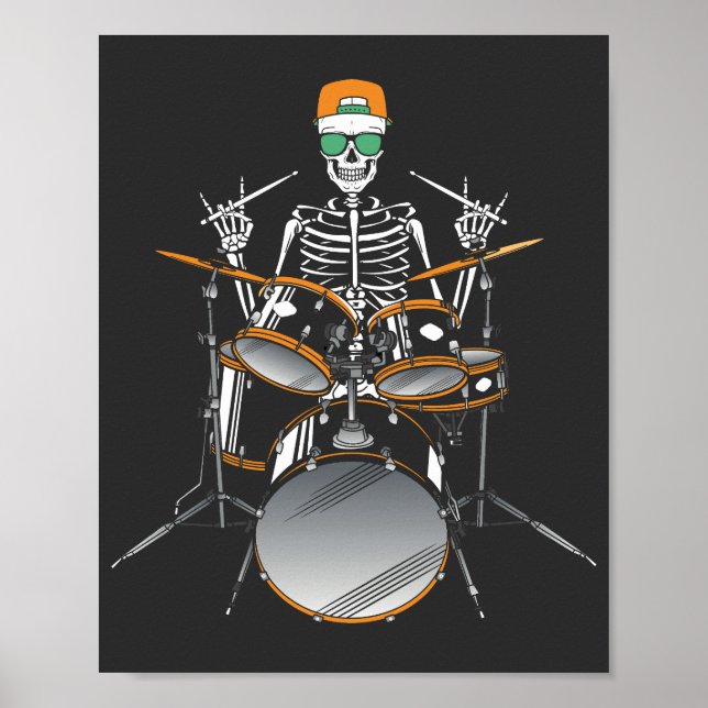 Poster Halloween Skeleton Rock Main Jouer des tambours (Devant)