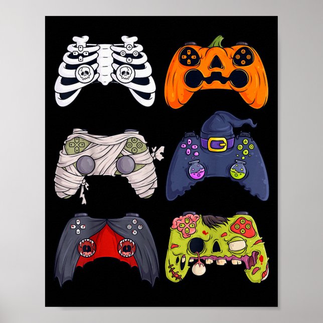 Poster Halloween Skeleton Zombie Gaming Controllers Mummy (Devant)