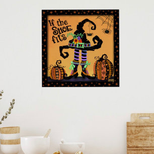 Poster Halloween sorcière Casquette mignonne chaussures I