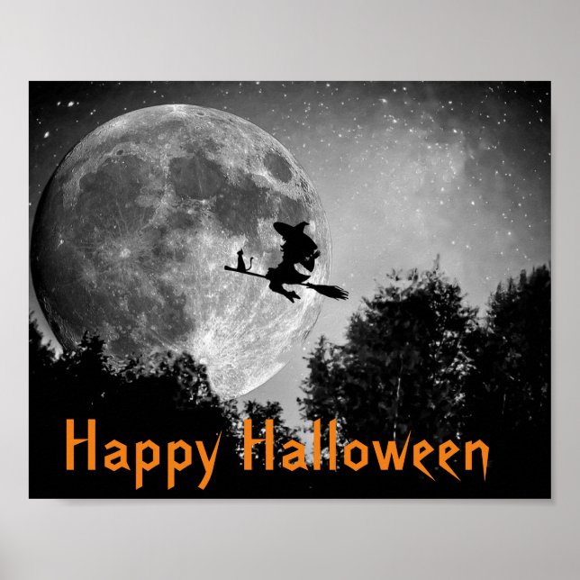 Poster Halloween sorcière et lune personnalisable (Devant)