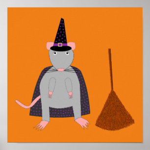 Poster Halloween sorcière rat et chambre