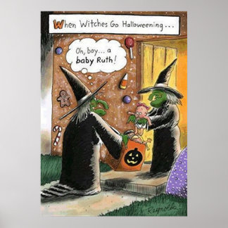 Poster Halloween sorcières amusantes Trick ou traitement