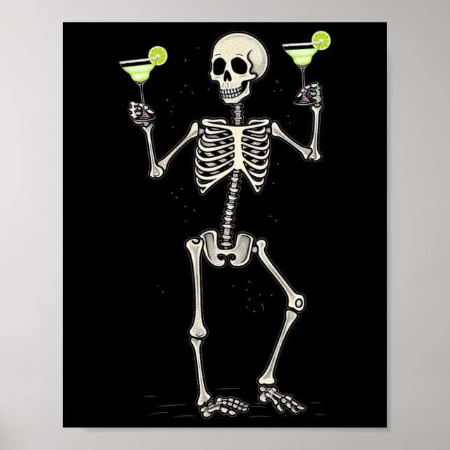 Poster Halloween Squelette Boire Margarita Tail (Devant)