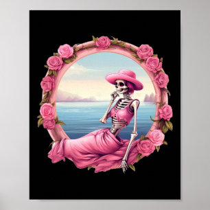 Poster Halloween Squelette En Octobre Nous Portons Rose A