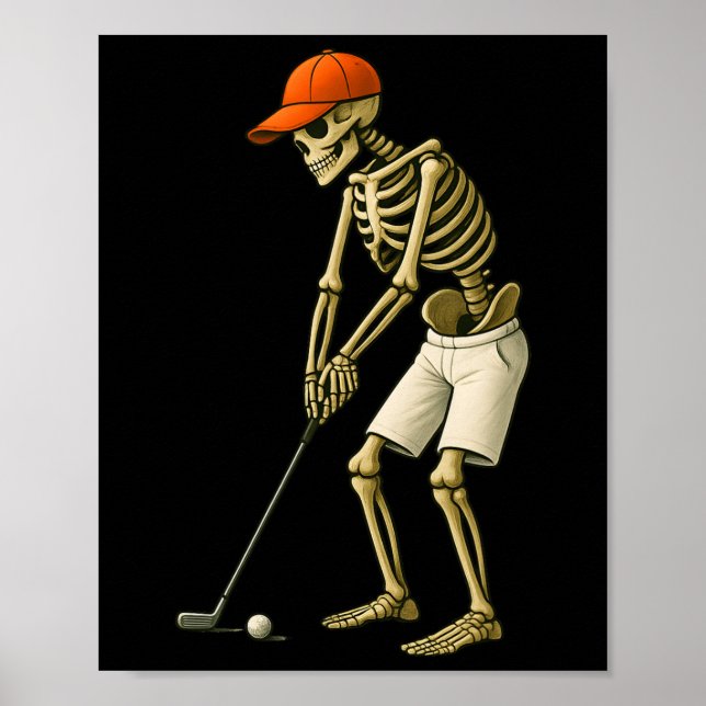 Poster Halloween Squelette Golf Costume Drôle Hommes Garç (Devant)