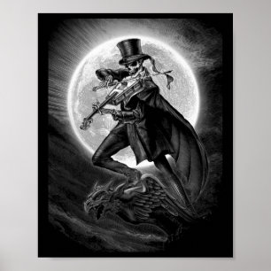 Poster Halloween Squelette Jouer Violon - Rocher Et Roule