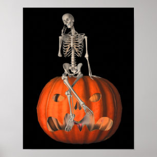Poster Halloween Squelette Sur Jack-o'-lantern Citrouille