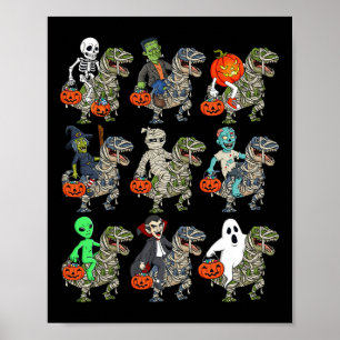 Poster Halloween Squelette Zombie équitation maman T Rex 