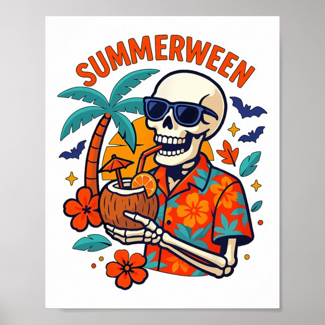 Poster Halloween Summer Ween Skeleton Spooky Vacation Flo (Devant)
