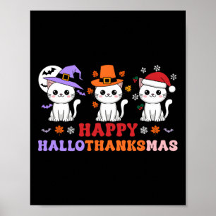 Poster Halloween Thanksgiving Noël Chats Happy Hallot