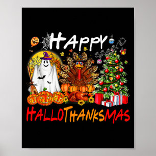 Poster Halloween Thanksgiving Noël Dinde Salle Bonheur