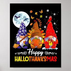 Poster Halloween Thanksgiving Noël Happy HalloThanks