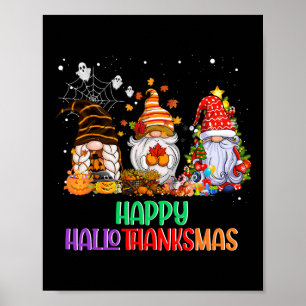 Poster Halloween Thanksgiving Noël Happy HalloThanks