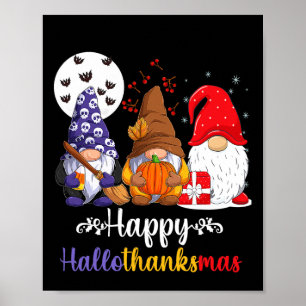 Poster Halloween Thanksgiving Noël Happy HalloThanks