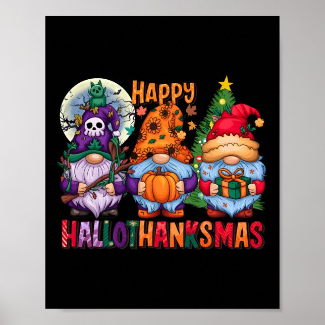 Poster Halloween Thanksgiving Noël Joyeux Hallomerci (Devant)