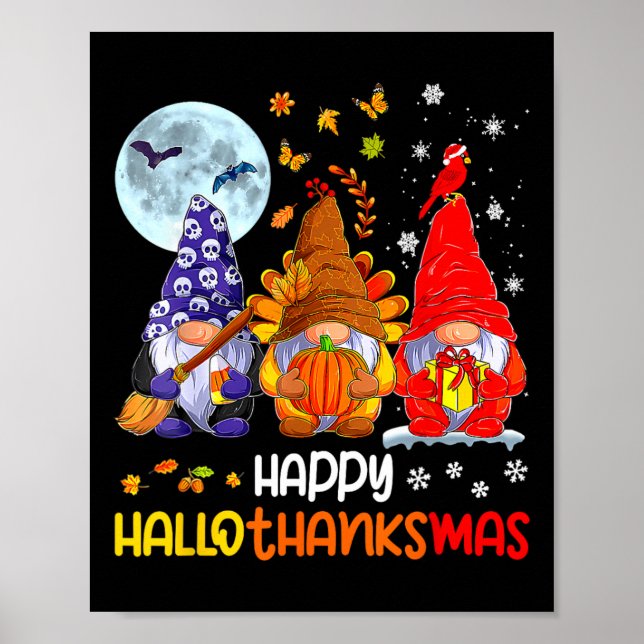 Poster Halloween Thanksgiving Noël Joyeux Hallomerci (Devant)