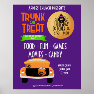 Poster Halloween thème événement trunk ou traiter