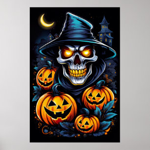 Poster Halloween Thrills avec ce squelette brillant