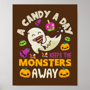 Poster Halloween Un Bonbon Par Jour Empêche Les Monstres