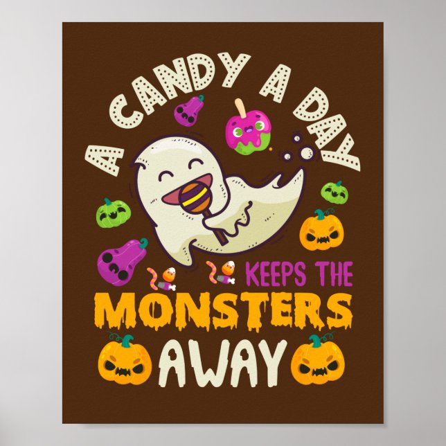 Poster Halloween Un Bonbon Par Jour Empêche Les Monstres (Devant)