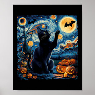 Poster Halloween Van Gogh' Starry Night Black Cat Citroui