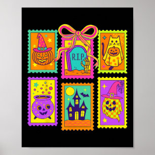Poster Halloween Vibes Timbres Coquette Bow Citrouille So