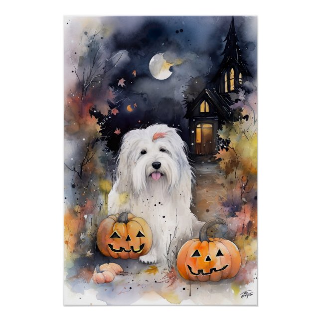 Poster Halloween vieux chien anglais avec la peur Citroui (Devant)