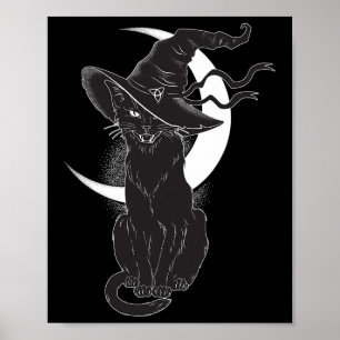 Poster Halloween vintage Cat noir costume sorcière Ha