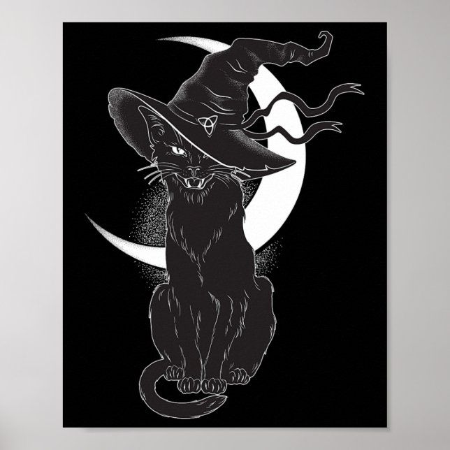 Poster Halloween vintage Cat noir costume sorcière Ha (Devant)
