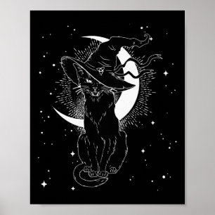 Poster Halloween vintage Cat noir costume sorcière Ha