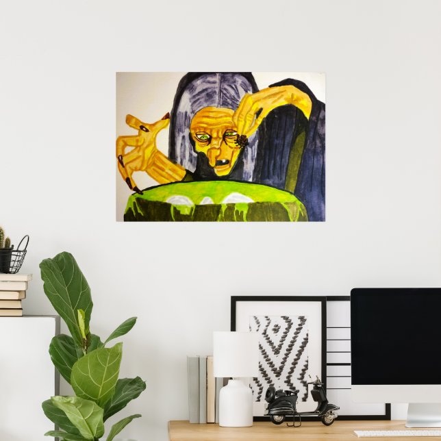 POSTER HALLOWEEN WITCH ET SON CAULDRON (Bureau à domicile)