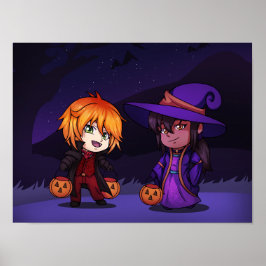 Poster Halloween Witch et Vampire Chibi