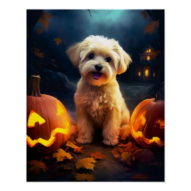 Poster Halloween Yorkipoo Avec La Peur Citrouille (Devant)