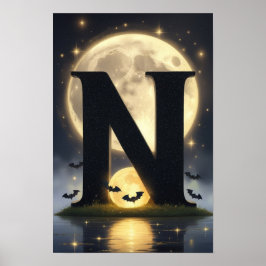 Poster HalloweenGlowing Letter N Wall Art for Kids Rooms