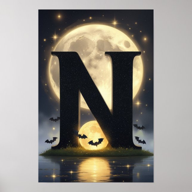 Poster HalloweenGlowing Letter N Wall Art for Kids Rooms  (Devant)