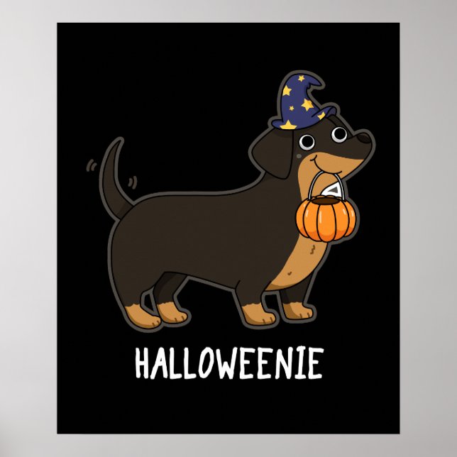 Poster Halloweenie Funny Saucisse Chien Pun Dark BG (Devant)