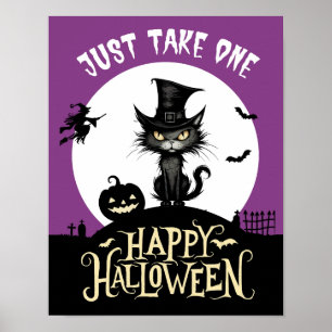 Poster Hallowen bonbon chat noir prenez juste un signe po
