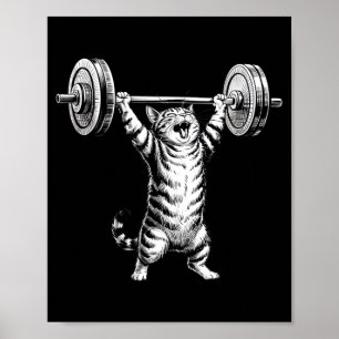 Poster Haltère de levage de poids rétro vintage Chat drôl