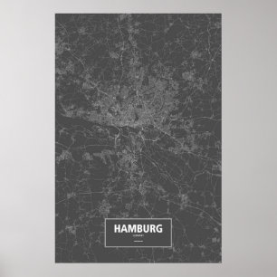Poster Hambourg, Allemagne (blanc sur noir)