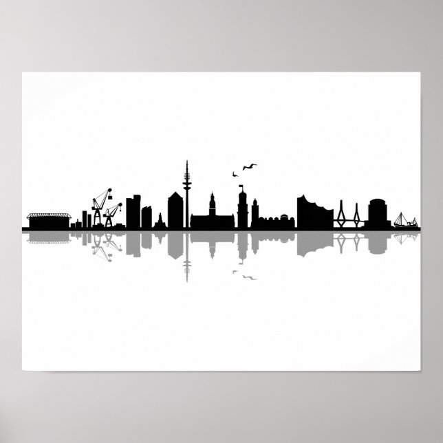 Poster HAMBURG Elbe Germany City Skyline Silhouette (Devant)