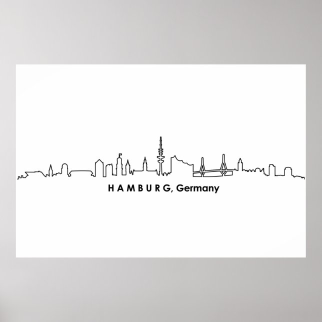 Poster HAMBURG Elbe Germany City Skyline Silhouette (Devant)