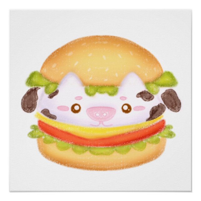 Poster Hamburger de vache adorable (Devant)
