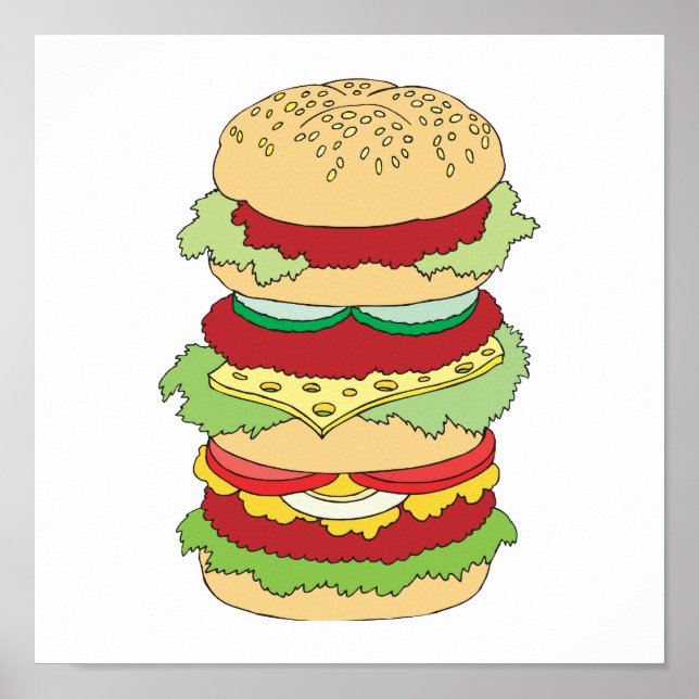 Poster hamburger triple étage (Devant)