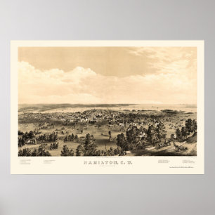 Poster Hamilton, ON, Canada Carte panoramique - 1859